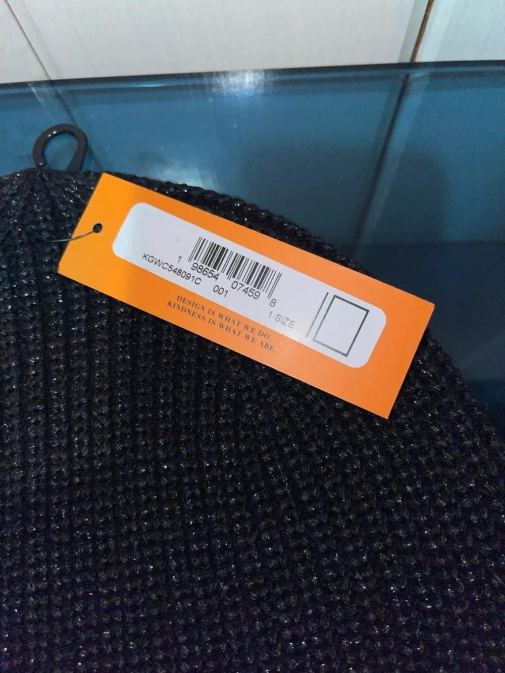 Kurt Geiger London Shimmer Black Sparkle Knit Beanie Winter Hat Eagle NWT - Picture 4 of 8